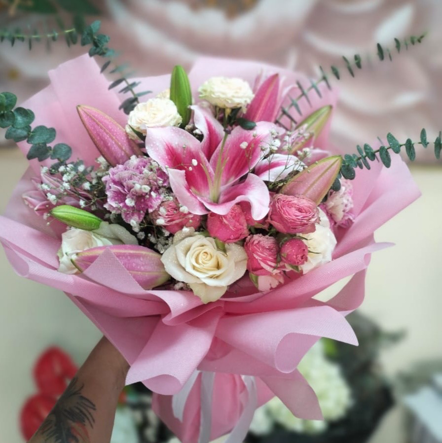 Pink Lily’s Hand Bouquet